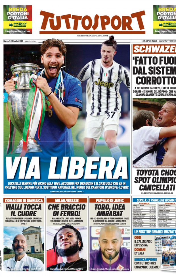 Prima Pagina, Tuttosport: “Via libera. Locatelli sempre più vicino alla Juve”  Prima Pagina, Tuttosport: “Via libera. Locatelli sempre più vicino alla Juve”