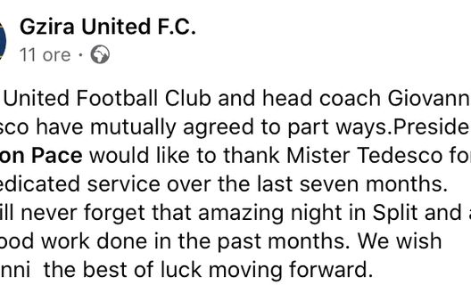 Il post del club maltese su Facebook  