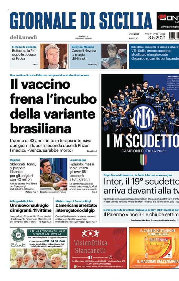 Prima Pagina, Giornale di Sicilia: “Il vaccino frena l’incubo della variante brasiliana” Prima Pagina, Giornale di Sicilia: “Il vaccino frena l’incubo della variante brasiliana”