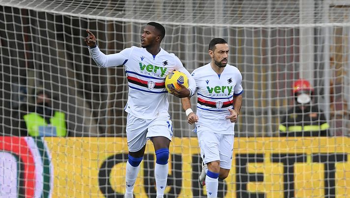 BENEVENTO, ITALY - FEBRUARY 07: Keita Balde of Sampdoria celebrates after scoring their side's first goal during the Serie A match between Benevento Calcio  and UC Sampdoria at Stadio Ciro Vigorito on February 07, 2021 in Benevento, Italy. (Photo by Francesco Pecoraro/Getty Images) 