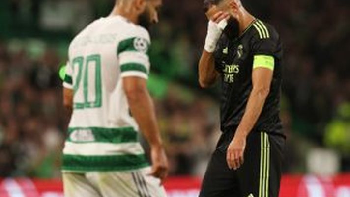 GLASGOW, SCOTLAND - SEPTEMBER 06: Karim Benzema of Real Madrid reacts during the UEFA Champions League group F match between Celtic FC and Real Madrid at Celtic Park Stadium on September 06, 2022 in Glasgow, Scotland. (Photo by Ian MacNicol/Getty Images) Benzema, ginocchio ok: ma c’è un problema muscolare, potrebbe saltare il derby di Madrid - immagine 1