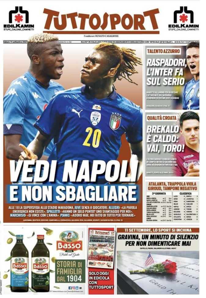 Prima Pagina, Tuttosport: “Vedi Napoli e non sbagliare. Raspadori, talento azzurro” Prima Pagina, Tuttosport: “Vedi Napoli e non sbagliare. Raspadori, talento azzurro”