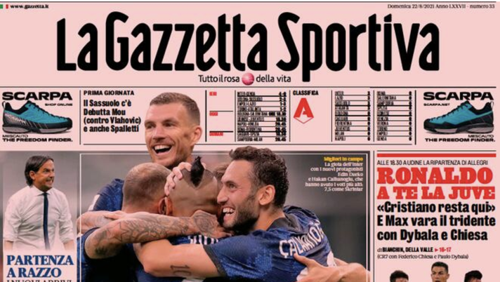 Prima Pagina, Gazzetta dello Sport: “L’Inter ne dice 4. CR7, a te la Juventus” 