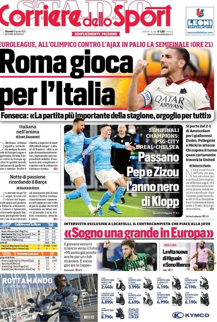  Il Corriere dello Sport, la prima pagina di oggi, giovedì 15 aprile 2021 