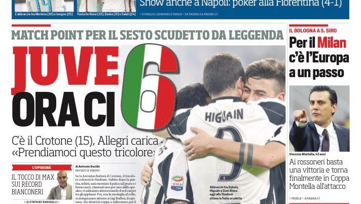 Prima Pagina, Corriere dello Sport: “Juve ora ci 6. Eurostar Roma, show a Napoli. E il Milan…” Prima Pagina, Corriere dello Sport: “Juve ora ci 6. Eurostar Roma, show a Napoli. E il Milan…”