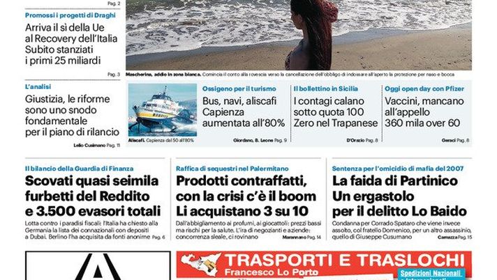 Prima Pagina, Giornale di Sicilia: “Ultimi giorni in mascherina. Austria avversaria degli azzurri”  Prima Pagina, Giornale di Sicilia: “Ultimi giorni in mascherina. Austria avversaria degli azzurri”