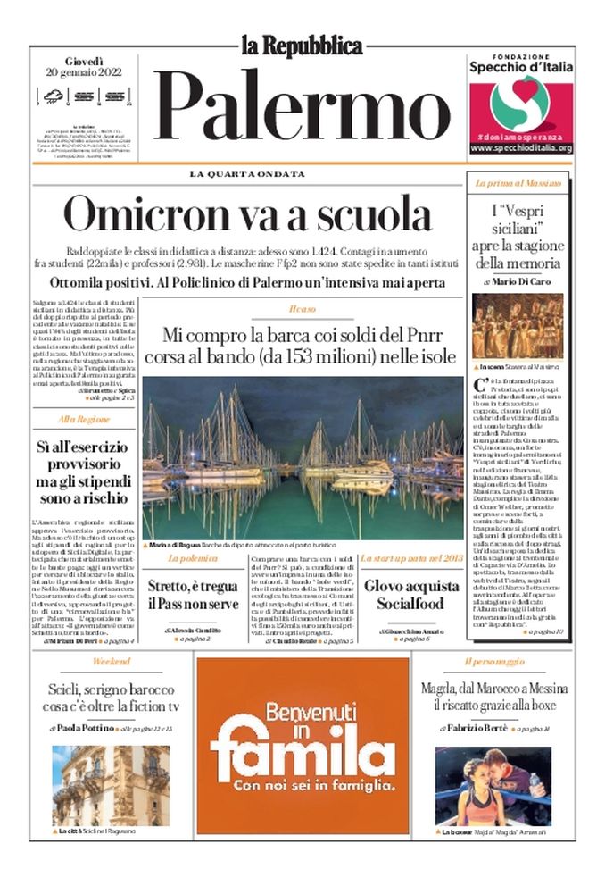 Prima Pagina, La Repubblica-Palermo: “Omicron va a scuola” - immagine 1