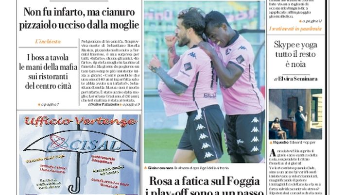 Prima Pagina, La Repubblica-Palermo: “Rischio rosso fino a maggio. Rosa a fatica sul Foggia, i play-off sono a un passo” 