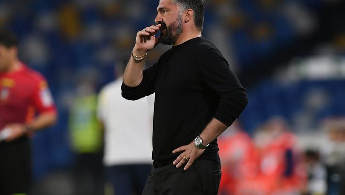 NAPLES, ITALY - MAY 23: Gennaro Gattuso Head coach of SSC Napoli during the Serie A match between SSC Napoli and Hellas Verona FC at Stadio Diego Armando Maradona on May 23, 2021 in Naples, Italy. Sporting stadiums around Italy remain under strict restrictions due to the Coronavirus Pandemic as Government social distancing laws prohibit fans inside venues resulting in games being played behind closed doors. (Photo by Francesco Pecoraro/Getty Images) NAPLES, ITALY - MAY 23: Gennaro Gattuso Head coach of SSC Napoli during the Serie A match between SSC Napoli and Hellas Verona FC at Stadio Diego Armando Maradona on May 23, 2021 in Naples, Italy. Sporting stadiums around Italy remain under strict restrictions due to the Coronavirus Pandemic as Government social distancing laws prohibit fans inside venues resulting in games being played behind closed doors. (Photo by Francesco Pecoraro/Getty Images)