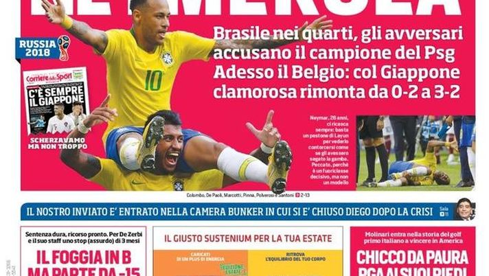 Prima Pagina, Corriere dello Sport: “Neymerola. Sergej fuori mercato. Il Foggia in B, ma parte da -15…” Prima Pagina, Corriere dello Sport: “Neymerola. Sergej fuori mercato. Il Foggia in B, ma parte da -15…”