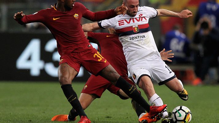 during the serie A match between AS Roma and Genoa CFC at Stadio Olimpico on April 18, 2018 in Rome, Italy.  during the serie A match between AS Roma and Genoa CFC at Stadio Olimpico on April 18, 2018 in Rome, Italy.