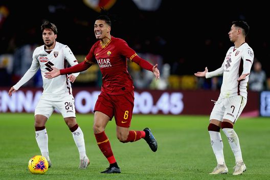  ROME, ITALY - JANUARY 05: Chris Smalling of AS Roma reacts during the Serie A match between AS Roma and Torino FC at Stadio Olimpico on January 5, 2020 in Rome, Italy. (Photo by Paolo Bruno/Getty Images) 