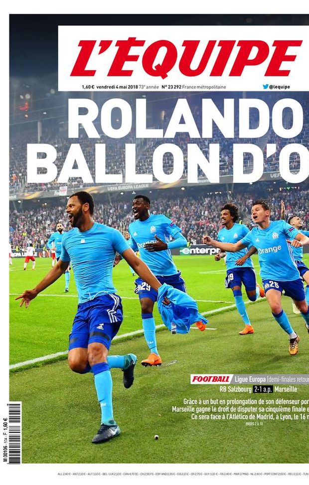 Prima Pagina, L’Équipe: “Rolando pallone d’oro: Marsiglia in finale contro l’Atletico Madrid…” Prima Pagina, L’Équipe: “Rolando pallone d’oro: Marsiglia in finale contro l’Atletico Madrid…”