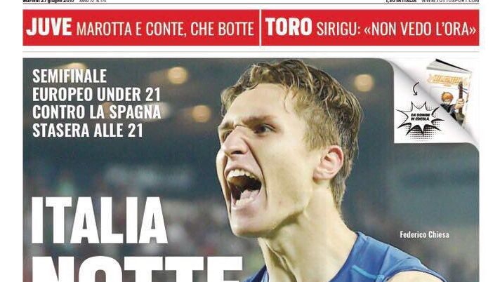 Prima Pagina, Tuttosport: “Italia, notte da furie. Marotta-Conte, che botte. E Sirigu…”  Prima Pagina, Tuttosport: “Italia, notte da furie. Marotta-Conte, che botte. E Sirigu…”