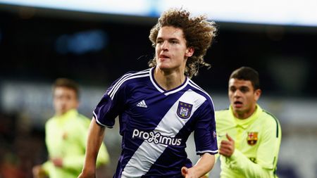 BRUSSELS, BELGIUM - FEBRUARY 23: Wout Faes of Anderlecht in action during the UEFA Youth League Round of 16 match between RSC Anderlecht and FC Barcelona held at at Constant Vanden Stock Stadium on February 23, 2015 in Brussels, Belgium. (Photo by Dean Mouhtaropoulos/Getty Images)