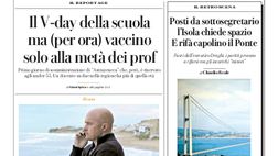 Prima Pagina, La Repubblica-Palermo: “Il V-day della scuola ma vaccino solo alla metà dei prof”
