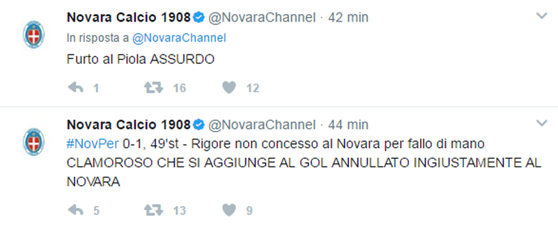 dal profilo Twitter ufficiale del Novara Calcio dal profilo Twitter ufficiale del Novara Calcio