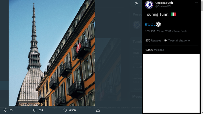 Chelsea, sui social il tour della città di Torino. E spunta la bandiera granata 