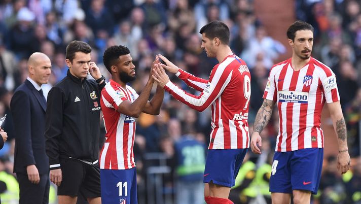 MADRID, SPAIN - FEBRUARY 01: Thomas Lemar of Atletico Madrid comes on for Alvaro Morata during the Liga match between Real Madrid CF and Club Atletico de Madrid at Estadio Santiago Bernabeu on February 01, 2020 in Madrid, Spain. (Photo by Denis Doyle/Getty Images) 