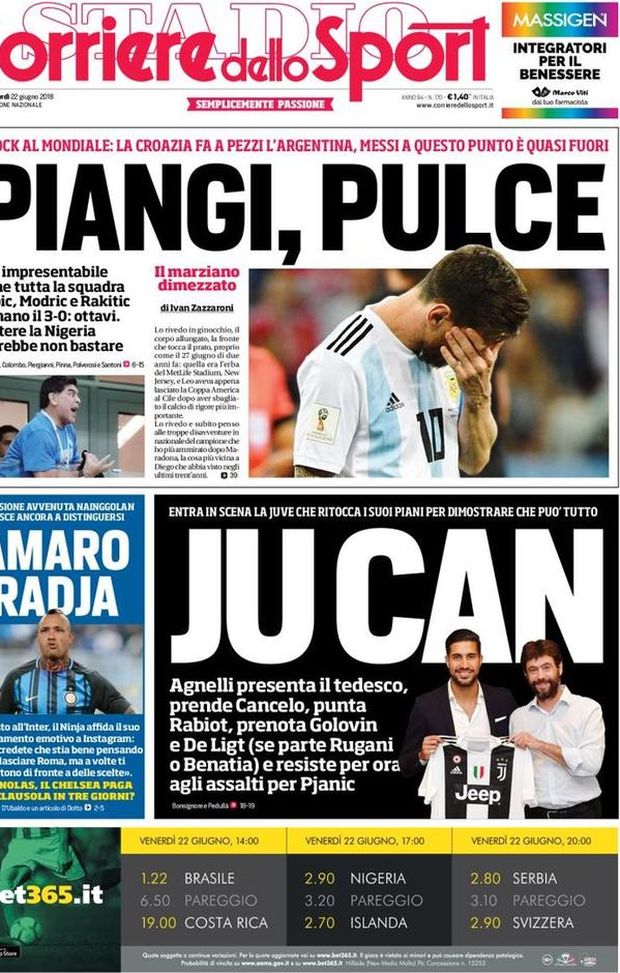 Prima Pagina, Corriere dello Sport: “Piangi, Pulce. Ju Can. Amaro Radja: il testamento su Instagram…” Prima Pagina, Corriere dello Sport: “Piangi, Pulce. Ju Can. Amaro Radja: il testamento su Instagram…”