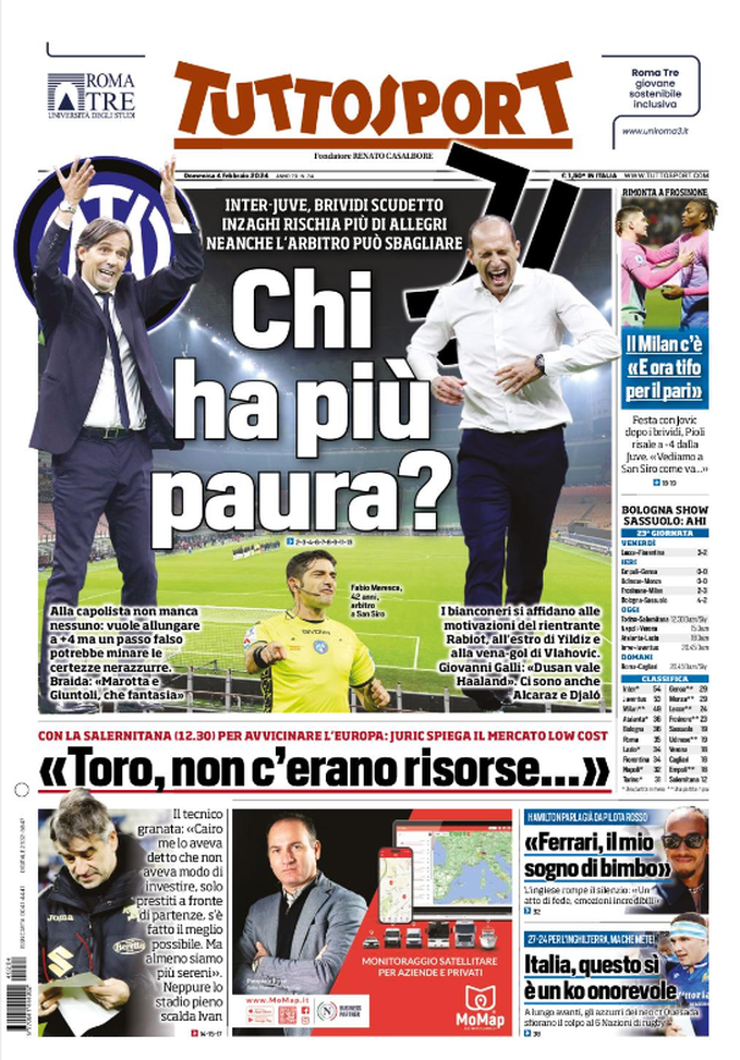 Prima Pagina Tuttosport 04-02-2024