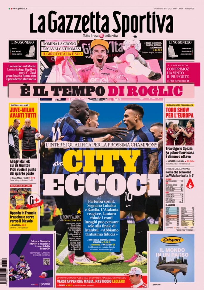 Prima pagina Gazzetta dello Sport 28-05-2023