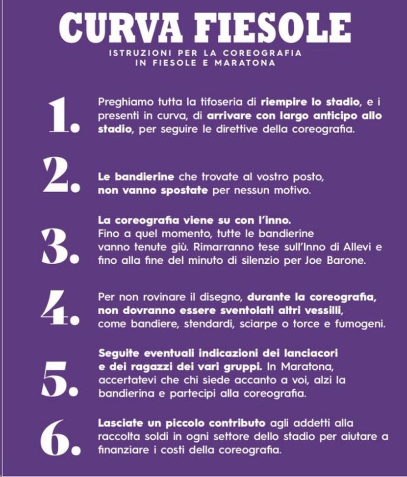 Coreografia Barone: le indicazioni della Curva Fiesole per Fiorentina-Milan- immagine 2