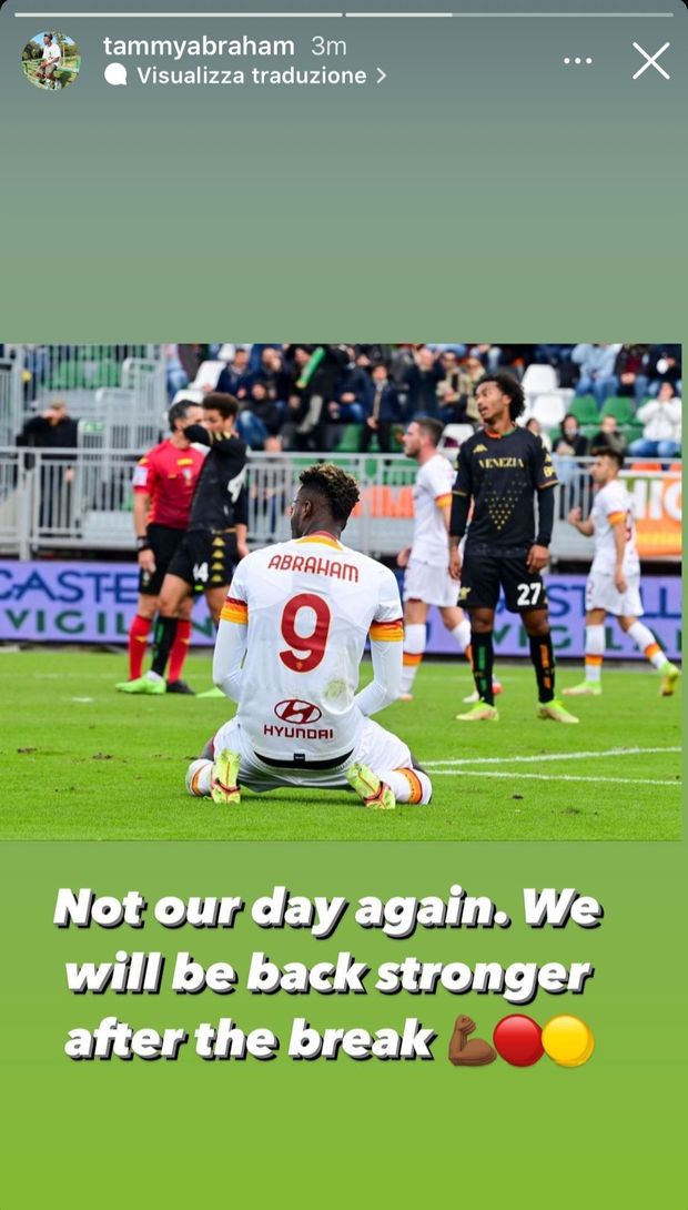 Venezia-Roma, Abraham su Instagram: “Torneremo più forti dopo la pausa”- immagine 2