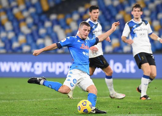  NAPLES, ITALY - FEBRUARY 03: Diego Demme of Napoli during the Coppa Italia match between SSC Napoli and Atalanta BC at Stadio Diego Armando Maradona on February 03, 2021 in Naples, Italy. Sporting stadiums around Italy remain under strict restrictions due to the Coronavirus Pandemic as Government social distancing laws prohibit fans inside venues resulting in games being played behind closed doors. (Photo by SSC NAPOLI/SSC NAPOLI via Getty Images) 