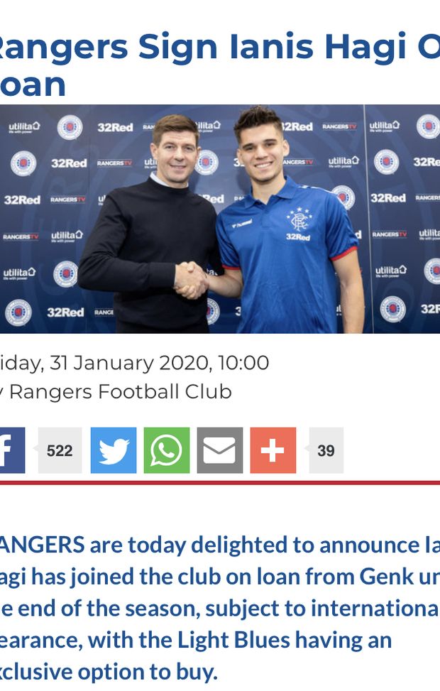 L’annuncio del club scozzese sul sito ufficiale L’annuncio del club scozzese sul sito ufficiale