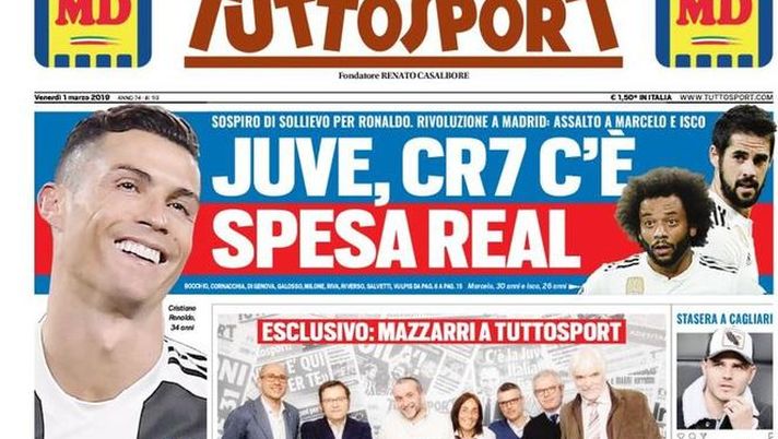 Prima Pagina, Tuttosport: “I tifosi dell’Atalanta: ‘Picchiati dalla polizia’. Juve, CR7 c’è. Inter caos: che bufera…” 