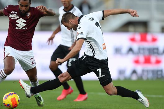 LA SPEZIA, ITALY - NOVEMBER 06: Jacopo Sala of Spezia Calcio in action during the Serie A match between Spezia Calcio v Torino FC at Stadio Alberto Picco on November 6, 2021 in La Spezia, Italy. (Photo by Gabriele Maltinti/Getty Images)