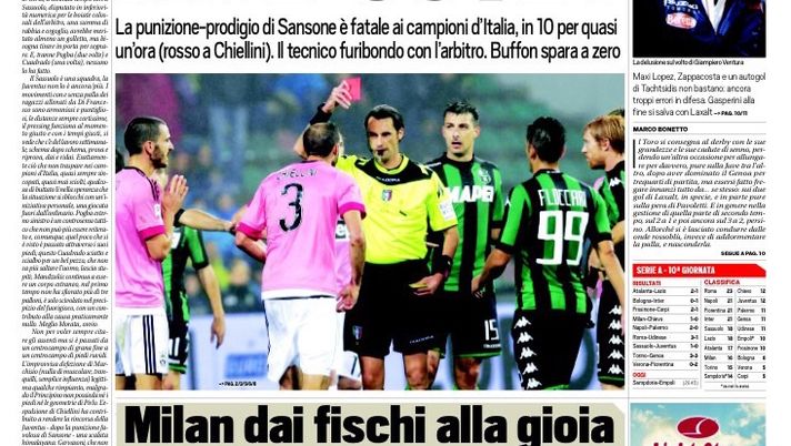 Prima Pagina, Tuttosport: &#8220;Ehi Allegri, ma è Juve? Napoli in volo con Higuain, Torino folle. Svolta Bologna, punta tutto su Donadoni&#8221; 