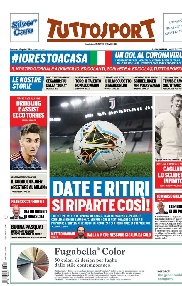  Tuttosport prima pagina 12 aprile 2020 