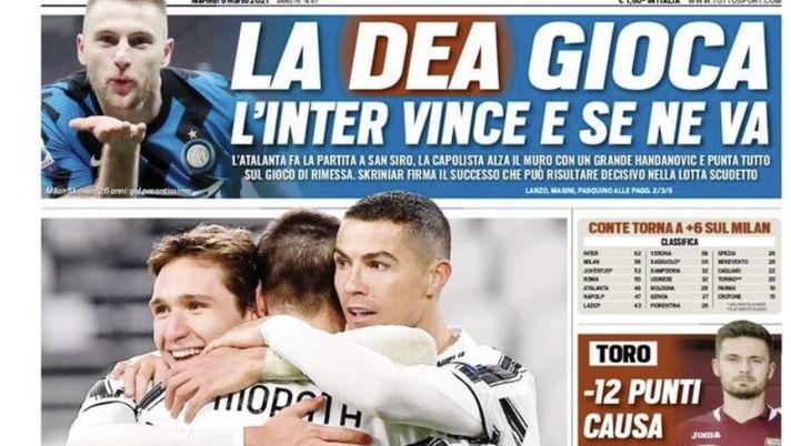 Prima Pagina, Tuttosport: “Juve, la finale è adesso. La Dea gioca, l’Inter vince e se ne va” 