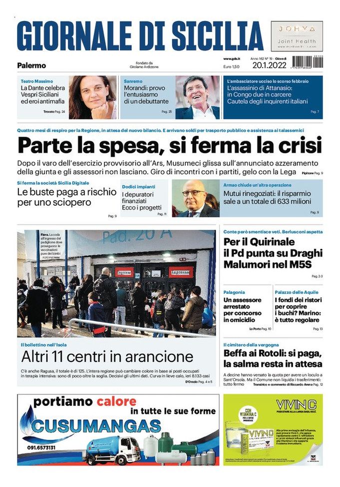 Prima Pagina, Giornale di Sicilia: “Parte la spesa, si ferma la crisi” - immagine 1