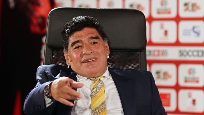 DEAD SEA, JORDAN- MAY 4: Football legend Diego Armando Maradona shares his experience during the session" El Diego: An Interview With Diego Maradona" on the second day of Soccerex convention, the world's largest football business event in Jordan bringing together global leaders in the business of football to debate network and do business on May 4, 2015 at the King Hussein convention centre, Dead Sea, Jordan. (Photo by Salah Malkawi/Getty Images for Soccerex) 