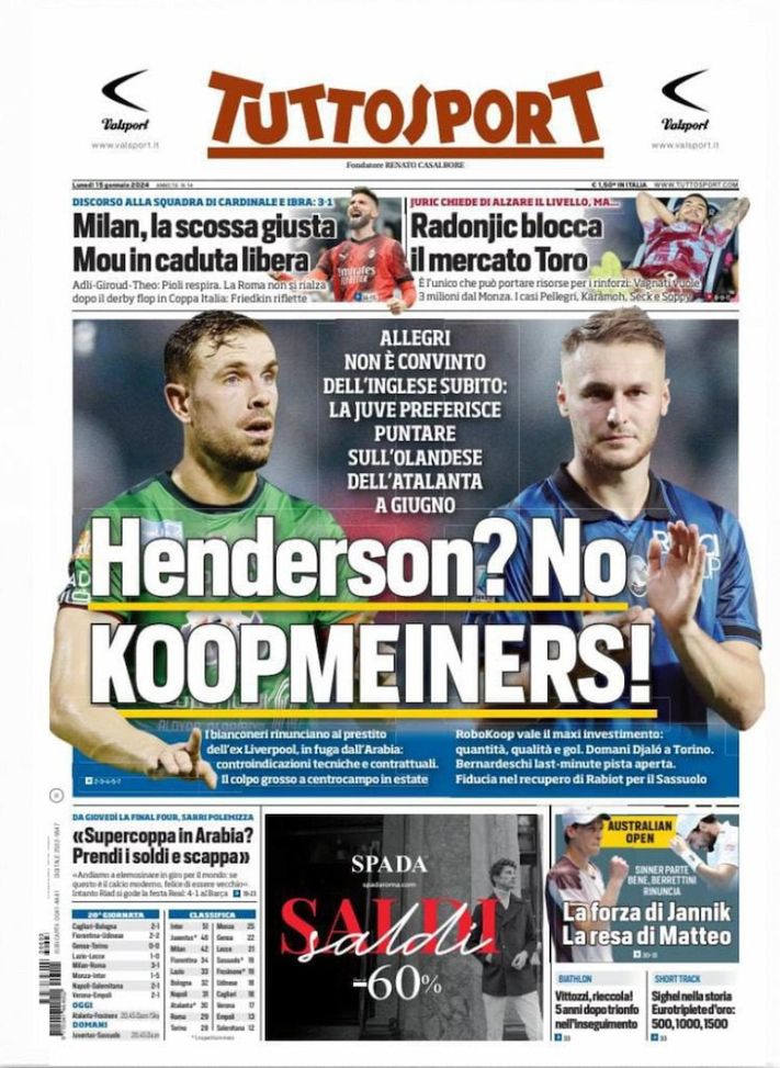 EDICOLA TS – Supercoppa Italiana, Sarri polemizza: “Prendi i soldi e scappa” - immagine 1