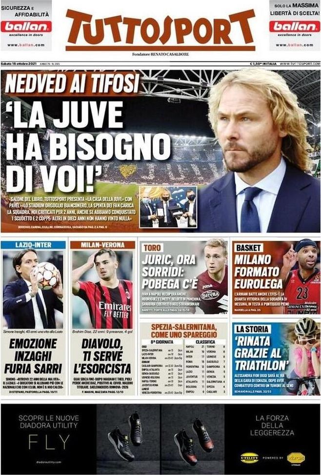 Prima Pagina, Tuttosport: “Nedved ai tifosi, la Juve ha bisogno di voi” Prima Pagina, Tuttosport: “Nedved ai tifosi, la Juve ha bisogno di voi” - immagine 1