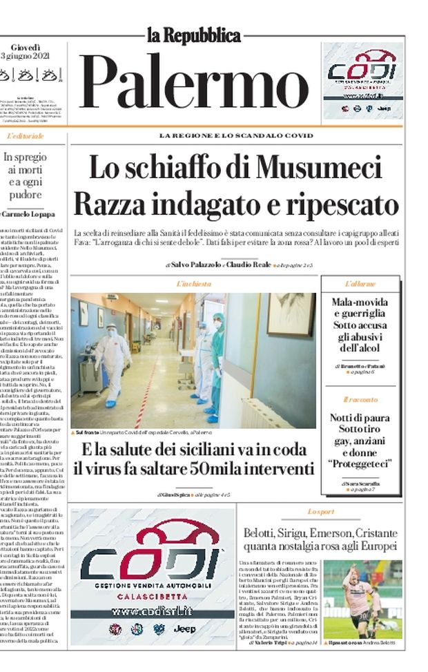 Prima Pagina, La Repubblica-Palermo: “Belotti, Sirigu, Emerson, Cristante: quanta nostalgia agli Europei” Prima Pagina, La Repubblica-Palermo: “Belotti, Sirigu, Emerson, Cristante: quanta nostalgia agli Europei”