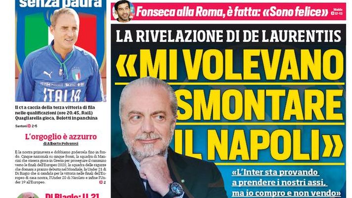 Prima Pagina, Corriere dello Sport: “Mi volevano smontare Napoli. Palmieri con Sarri. Che Pinamonti!”  Prima Pagina, Corriere dello Sport: “Mi volevano smontare Napoli. Palmieri con Sarri. Che Pinamonti!”