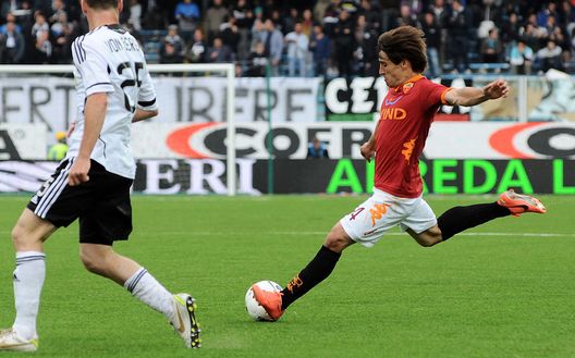 CESENA, ITALY - MAY 13: Bojan Krkic # 14 of AS Roma kicks on goal during the Serie A match between AC Cesena and AS Roma at Dino Manuzzi Stadium on May 13, 2012 in Cesena, Italy. (Photo by Mario Carlini / Iguana Press/Getty Images) CESENA, ITALY - MAY 13: Bojan Krkic # 14 of AS Roma kicks on goal during the Serie A match between AC Cesena and AS Roma at Dino Manuzzi Stadium on May 13, 2012 in Cesena, Italy. (Photo by Mario Carlini / Iguana Press/Getty Images)