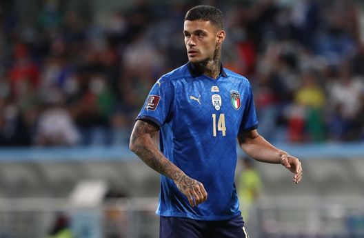 REGGIO NELL'EMILIA, ITALY - SEPTEMBER 08: Gianluca Scamacca of Italy looks on during the 2022 FIFA World Cup Qualifier match between Italy and Lithuania at Mapei Stadium - Citta' del Tricolore on September 08, 2021 in Reggio nell'Emilia, . (Photo by Marco Luzzani/Getty Images) REGGIO NELL'EMILIA, ITALY - SEPTEMBER 08: Gianluca Scamacca of Italy looks on during the 2022 FIFA World Cup Qualifier match between Italy and Lithuania at Mapei Stadium - Citta' del Tricolore on September 08, 2021 in Reggio nell'Emilia, . (Photo by Marco Luzzani/Getty Images)