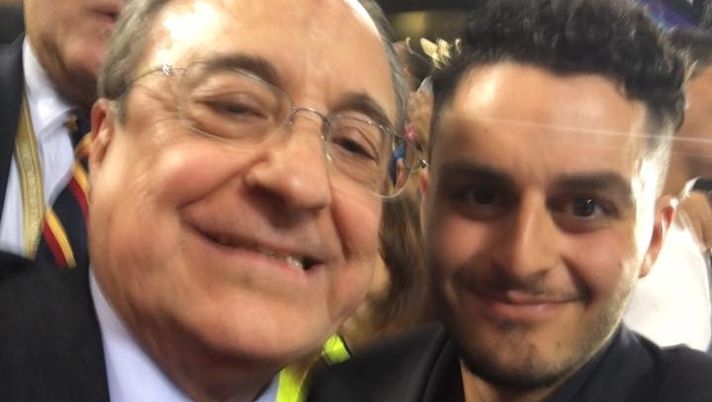 FOTO, il re delle imbucate colpisce ancora: il rosanero Gaspare Galasso festeggia Champions League con Florentino Perez e giocatori Real Madrid 