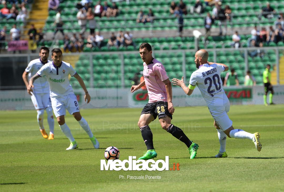  ipp/pasqualeponente
palermo 30/04/2017
campionato di calcio serie a 2016/17
palermo - fiorentina
mato jajalo e borja valero
italy photo press - world copyright 