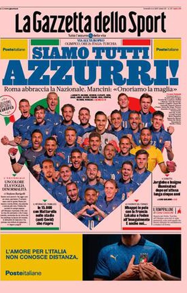 Prima Pagina, La Gazzetta dello Sport: &#8220;Siamo tutti Azzurri!&#8221; 