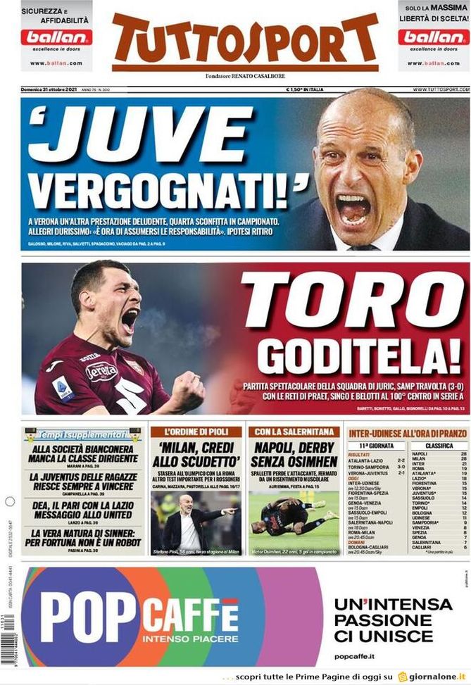 EDICOLA TS / Inter-Udinese all’ora di pranzo. ‘Juve vergognati!’ Ipotesi ritiro per i bianconeri - immagine 1