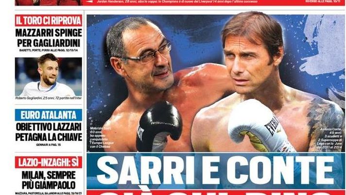 Prima Pagina, Tuttosport: “Sarri e Conte, già sul ring. Salah-Origi, estasi Reds”  Prima Pagina, Tuttosport: “Sarri e Conte, già sul ring. Salah-Origi, estasi Reds”
