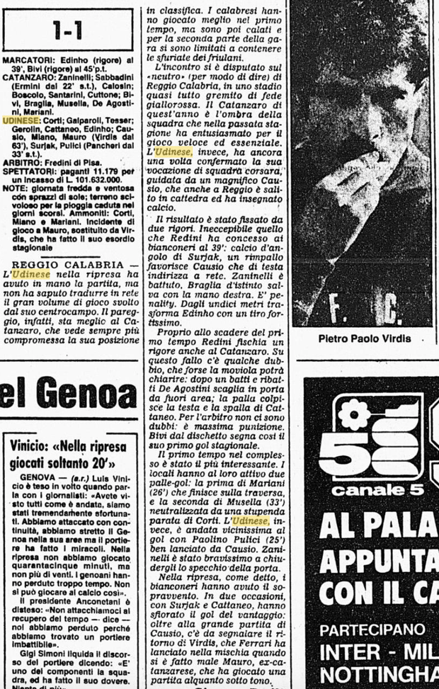 Accadde Oggi: 19.12.82 L’Udinese si porta a casa un pari da Reggio