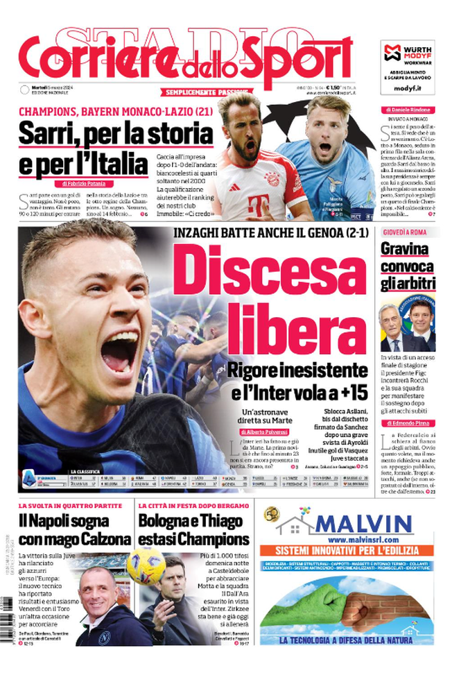 Prima Pagina Corriere dello Sport 05-03-2024